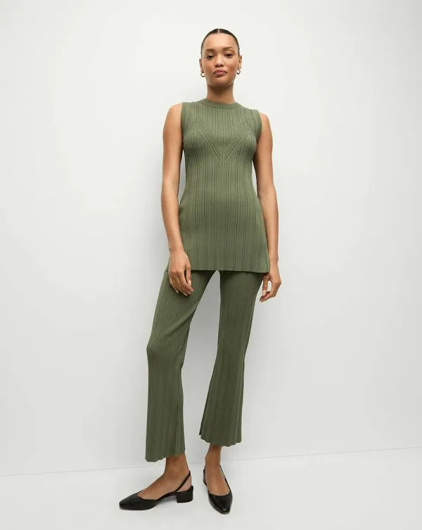 Massaro RibKnit Pant Stone Army Women Veronica Beard Pants Massaro RibKnit Pant Stone Army Women Veronica Beard Pants