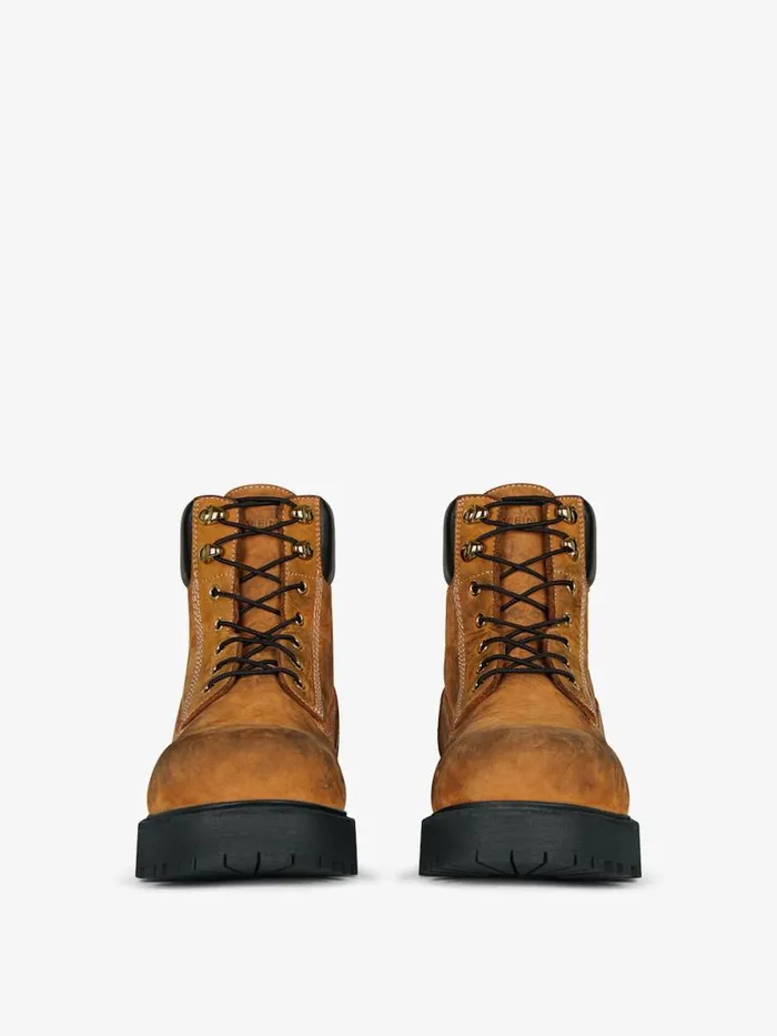 Men Boots and Loafers Givenchy Show Ankle Workboots In Nubuck With Used Effect Beigeblack