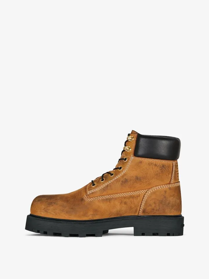 Men Boots and Loafers Givenchy Show Ankle Workboots In Nubuck With Used Effect Beigeblack