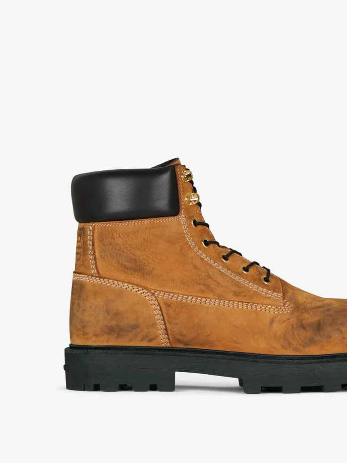 Men Boots and Loafers Givenchy Show Ankle Workboots In Nubuck With Used Effect Beigeblack