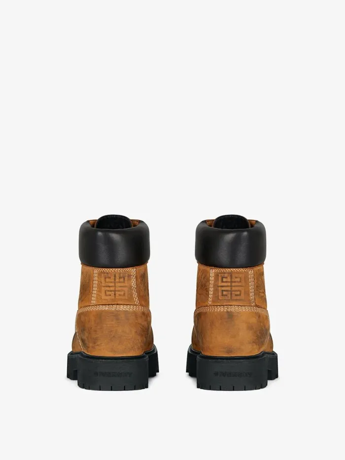 Men Boots and Loafers Givenchy Show Ankle Workboots In Nubuck With Used Effect Beigeblack