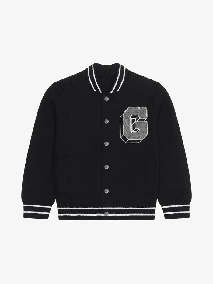Men Boy 4 To 12 Years Givenchy GIVENCHY College Varsity Jacket In Knit Blackgrey