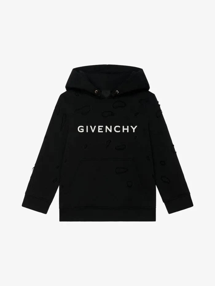 Men Boy 4 To 12 Years Givenchy GIVENCHY Hooded Sweatshirt In Partly Destroyed Fleece Black Men Boy 4 To 12 Years Givenchy GIVENCHY Hooded Sweatshirt In Partly Destroyed Fleece Black
