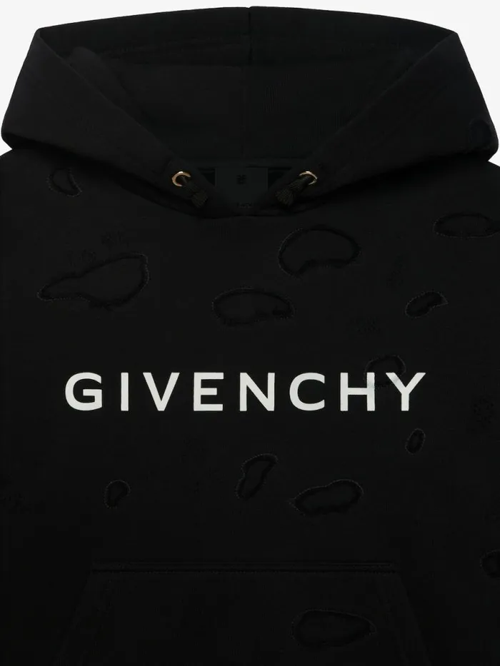 Men Boy 4 To 12 Years Givenchy GIVENCHY Hooded Sweatshirt In Partly Destroyed Fleece Black