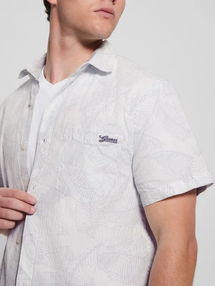Men Collins Stencil Leaf Shirt Blue Stencil Leaf Shirts GUESS