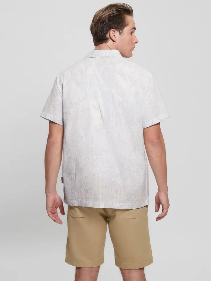 Men Collins Stencil Leaf Shirt Blue Stencil Leaf Shirts GUESS Men Collins Stencil Leaf Shirt Blue Stencil Leaf Shirts GUESS