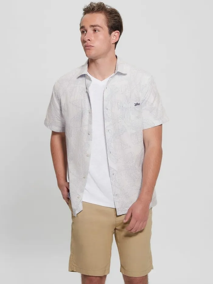 Men Collins Stencil Leaf Shirt Blue Stencil Leaf Shirts GUESS Men Collins Stencil Leaf Shirt Blue Stencil Leaf Shirts GUESS