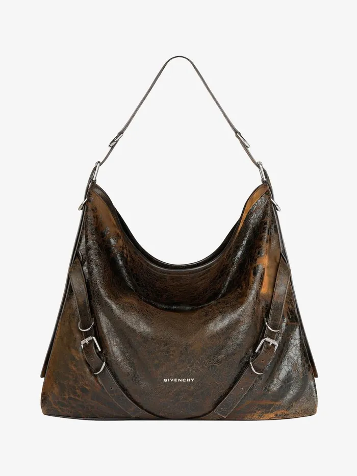 Men Crossbody Bags Givenchy Large Voyou Bag In Crackled Leather Blackbrown Mud