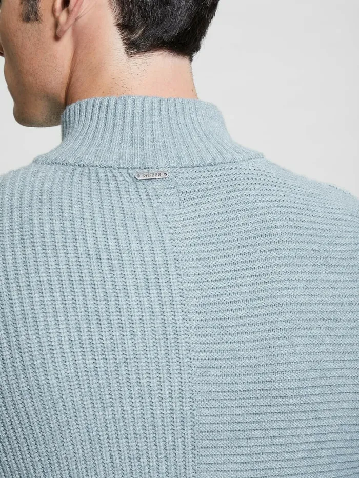 Men Eco Mock Neck Sweater Pale Sky Heather Multi Hoodies and Sweaters GUESS
