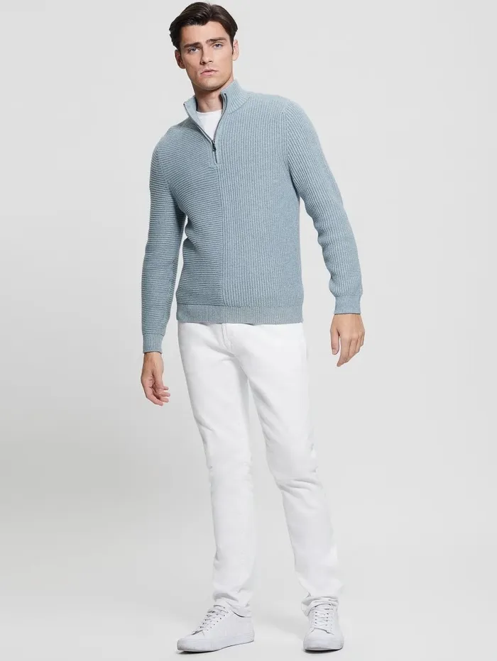 Men Eco Mock Neck Sweater Pale Sky Heather Multi Hoodies and Sweaters GUESS
