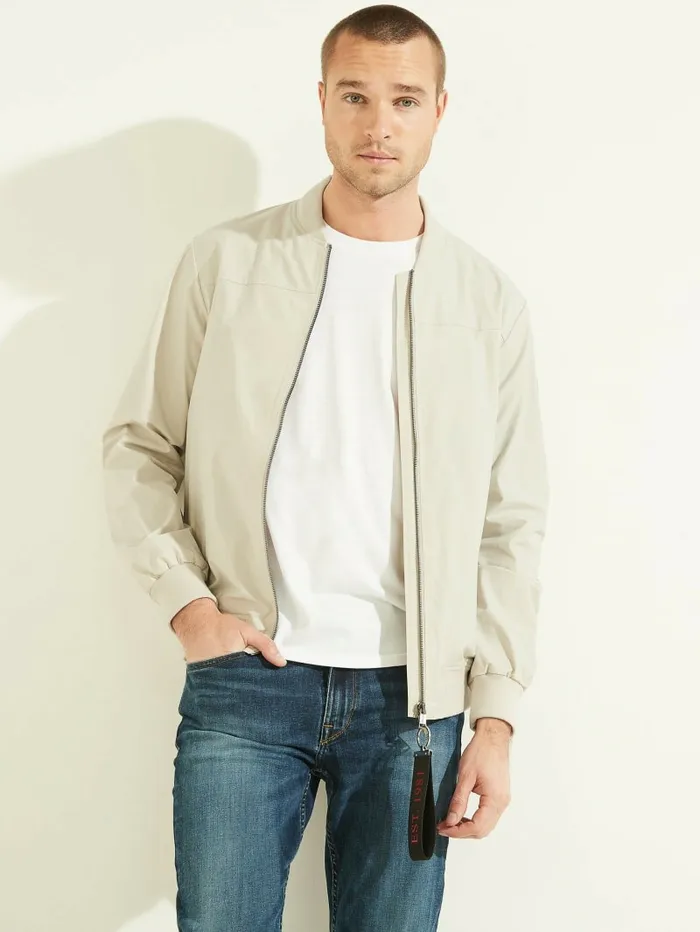 Men GUESS Comfort Flight Jacket Grey Boundary Jackets and Coats