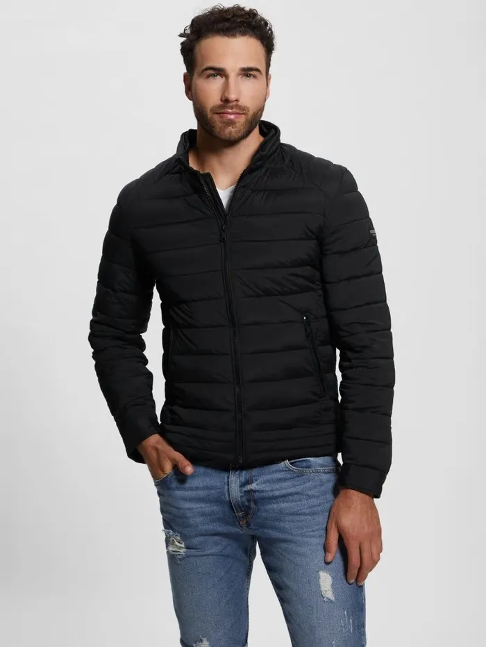 Men GUESS Eco TechStretch Hooded Jacket Black Jackets and Coats