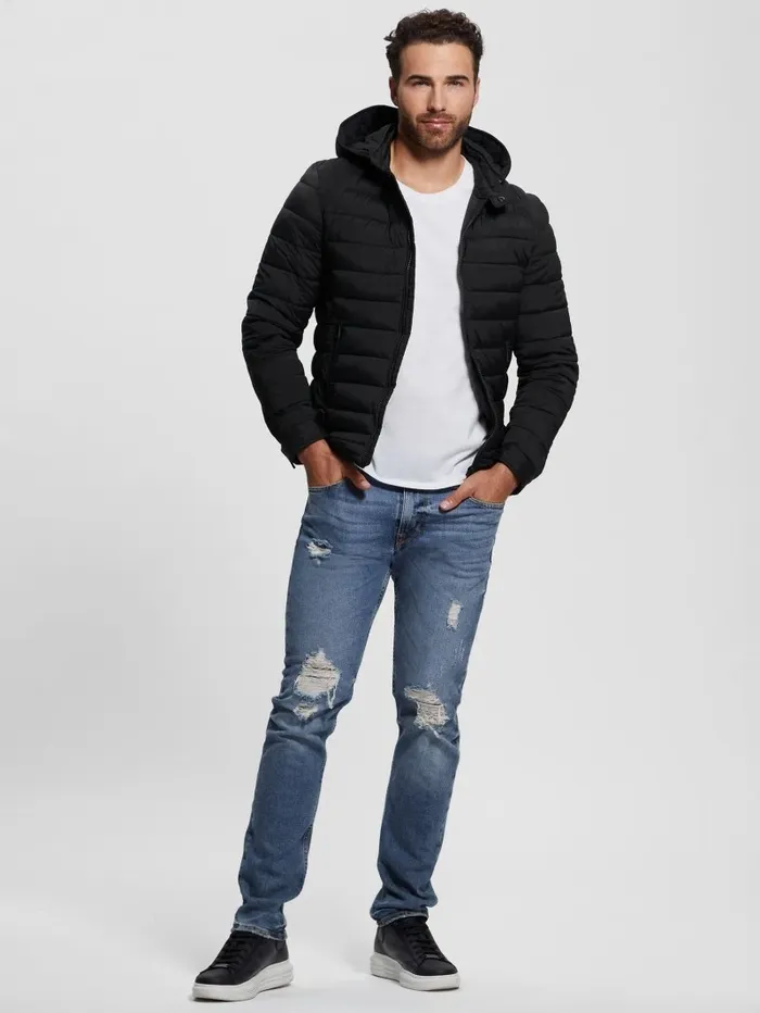Men GUESS Eco TechStretch Hooded Jacket Black Jackets and Coats