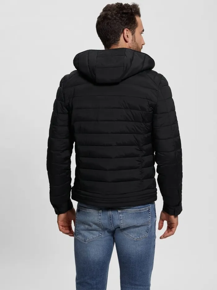 Men GUESS Eco TechStretch Hooded Jacket Black Jackets and Coats