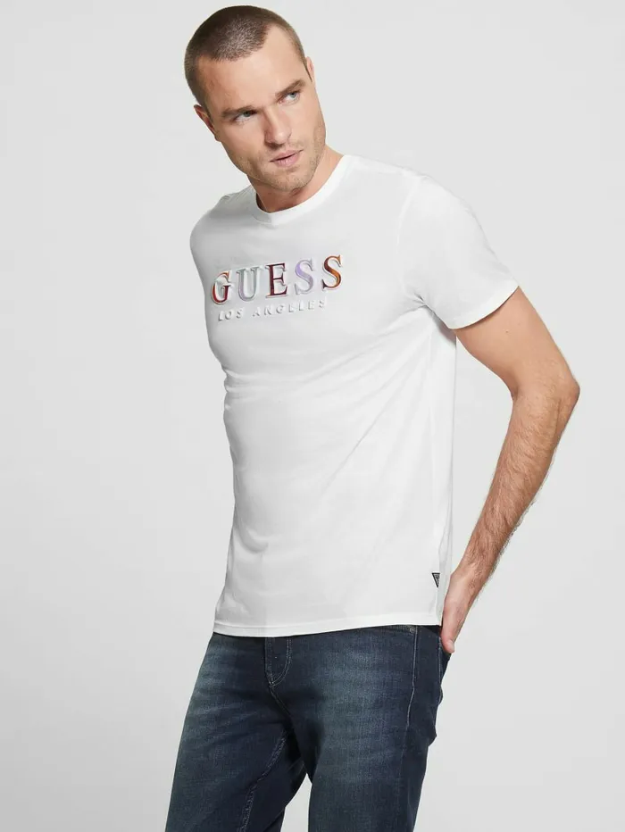 Men GUESS Embossed Logo Tee Clean White TShirts and Tanks