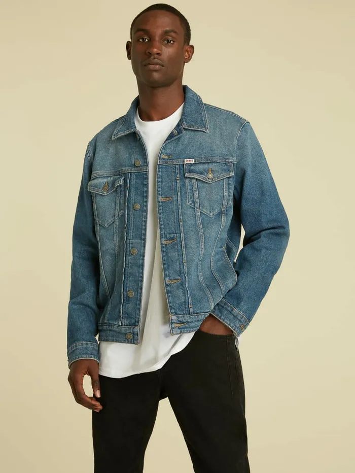 Men GUESS GUESS Originals Kit Denim Jacket Go Vintage Dark Blue Wash Jackets and Coats Men GUESS GUESS Originals Kit Denim Jacket Go Vintage Dark Blue Wash Jackets and Coats
