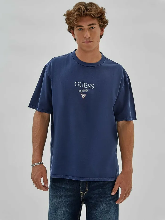 Men GUESS GUESS Originals Printed Baker Logo Tee Cave Blue Multi TShirts and Tanks Men GUESS GUESS Originals Printed Baker Logo Tee Cave Blue Multi TShirts and Tanks