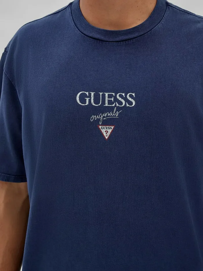 Men GUESS GUESS Originals Printed Baker Logo Tee Cave Blue Multi TShirts and Tanks Men GUESS GUESS Originals Printed Baker Logo Tee Cave Blue Multi TShirts and Tanks