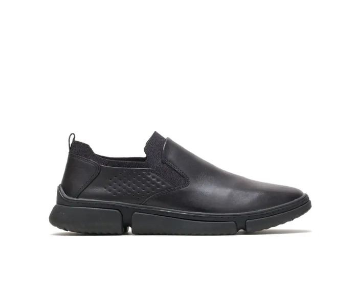 Men Hush Puppies Bennet Plain Toe SlipOn Black Leather Sneakers