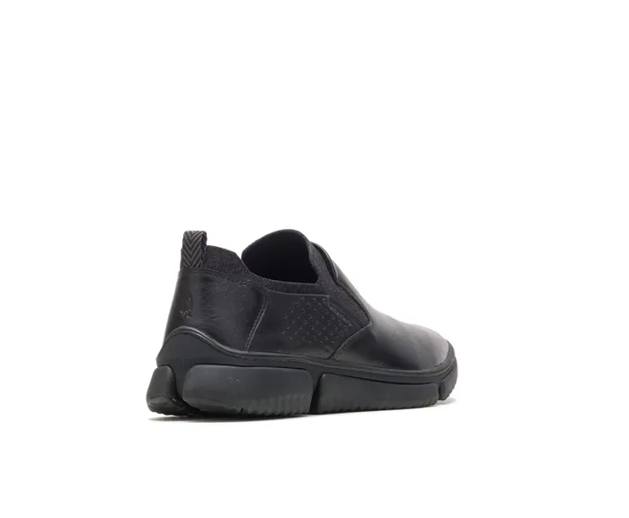 Men Hush Puppies Bennet Plain Toe SlipOn Black Leather Sneakers