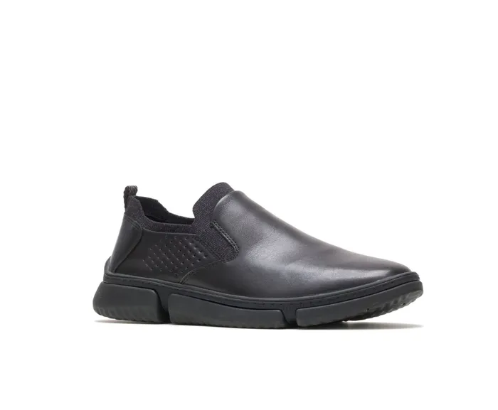 Men Hush Puppies Bennet Plain Toe SlipOn Black Leather Sneakers