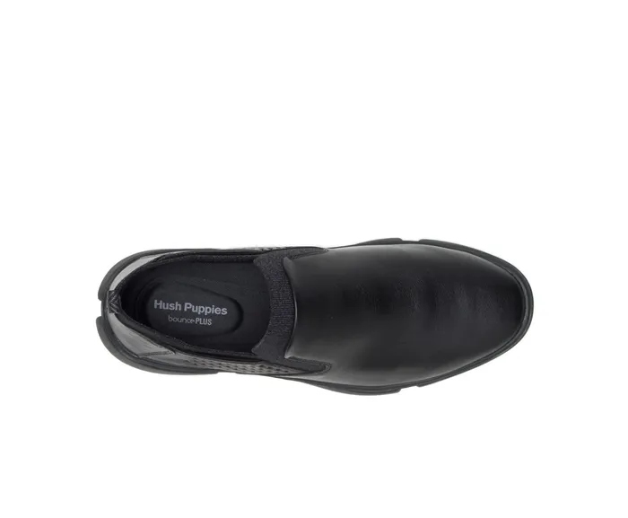 Men Hush Puppies Bennet Plain Toe SlipOn Black Leather Sneakers