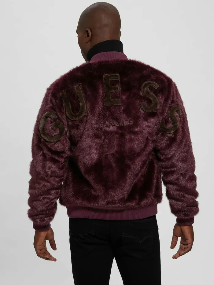 Men Jackets and Coats GUESS FauxFur Logo Flight Jacket Regal Plum