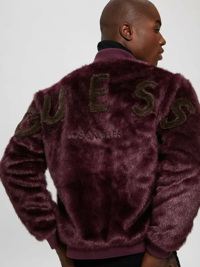 Men Jackets and Coats GUESS FauxFur Logo Flight Jacket Regal Plum