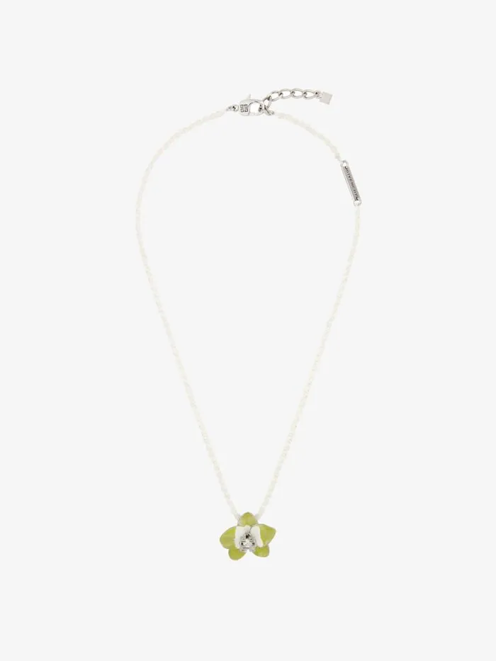 Men Jewelry Givenchy Flower Necklace In Metal Enamel Crystal And Macrame Lime