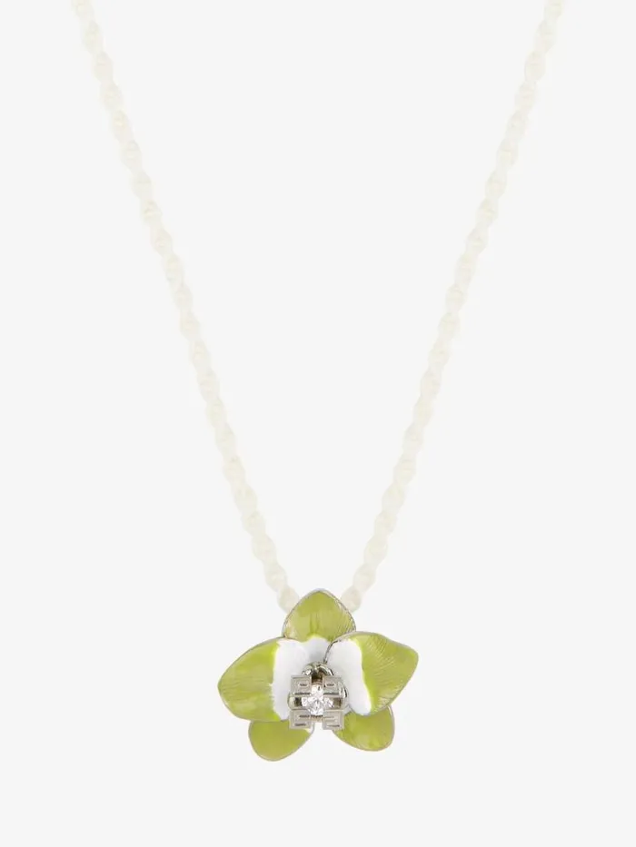 Men Jewelry Givenchy Flower Necklace In Metal Enamel Crystal And Macrame Lime