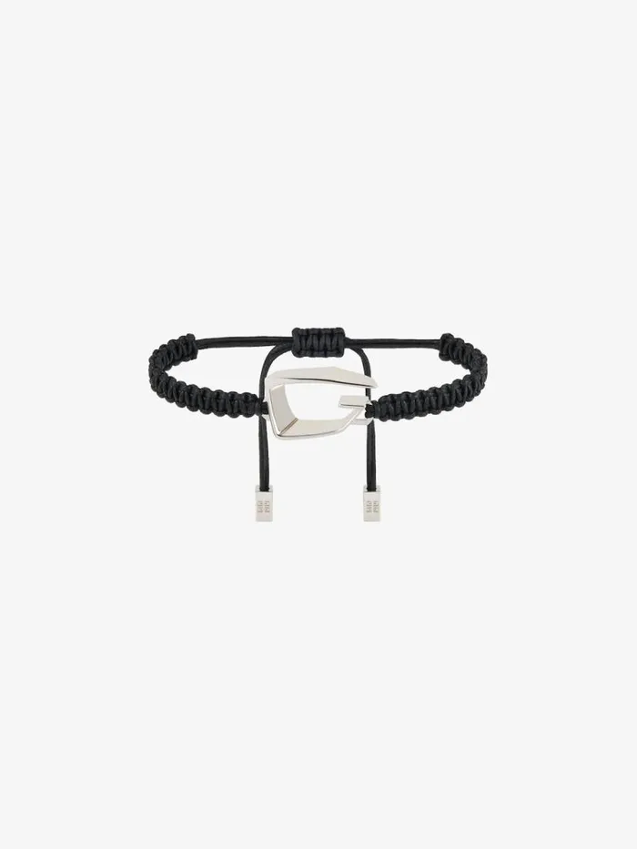 Men Jewelry Givenchy Giv Cut Bracelet In Woven Cotton And Metal Blacksilvery