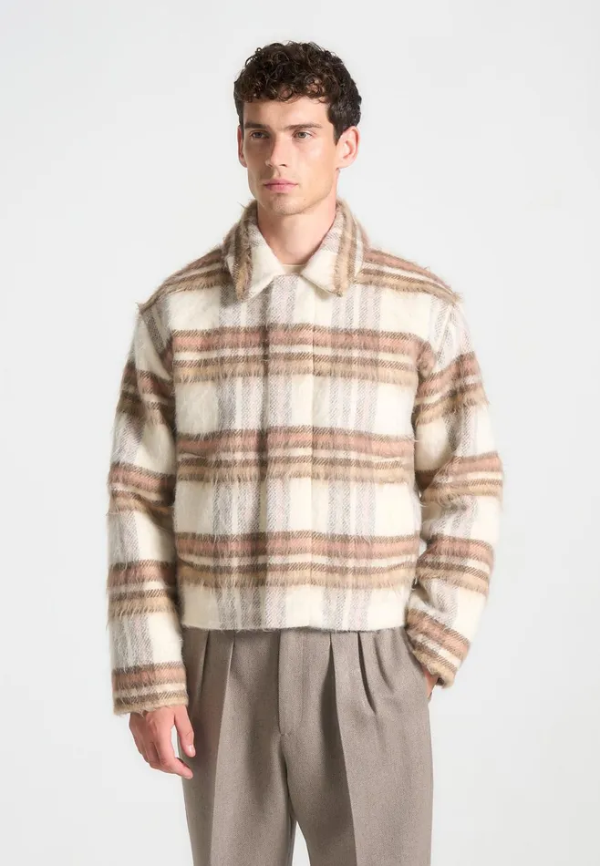 Men Manire De Voir Brushed Checked Jacket Cream