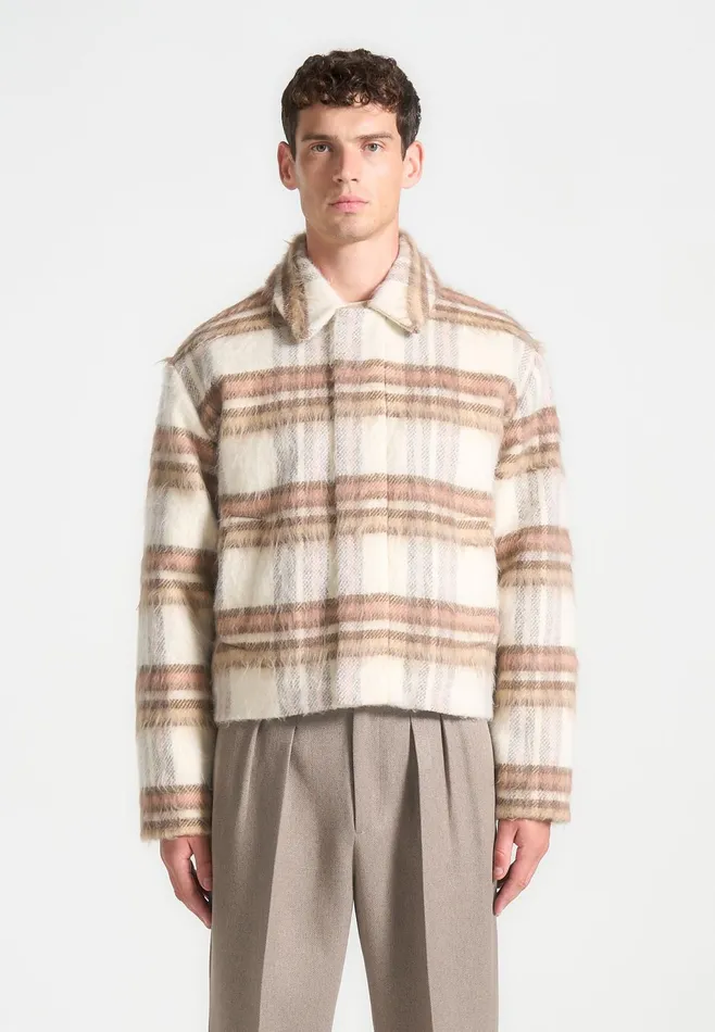 Men Manire De Voir Brushed Checked Jacket Cream