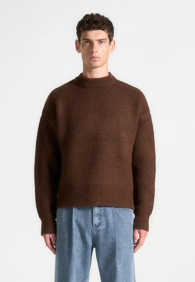 Men Manire De Voir Brushed Wool Knit Jumper Brown