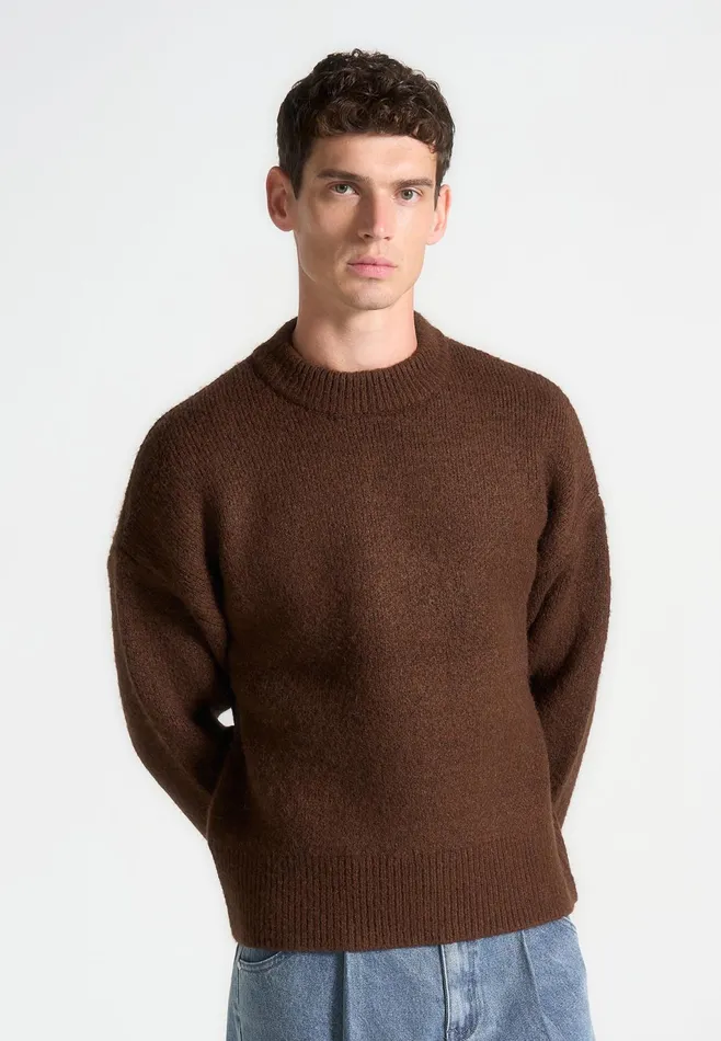 Men Manire De Voir Brushed Wool Knit Jumper Brown