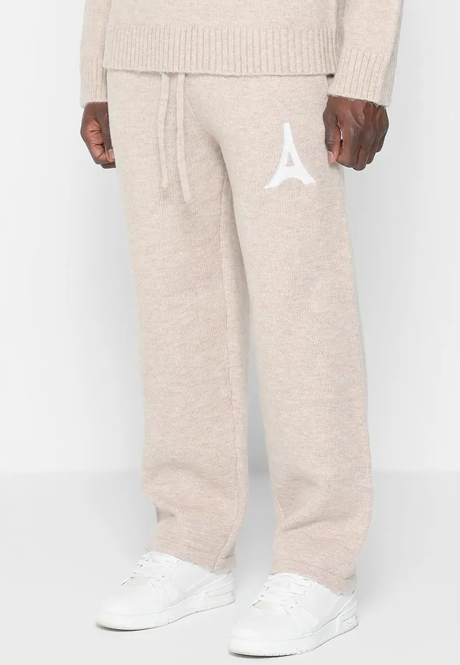 Men Manire De Voir Knitted Relaxed Fit Eiffel Joggers Beige
