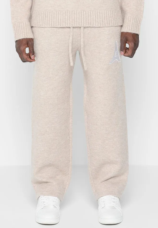 Men Manire De Voir Knitted Relaxed Fit Eiffel Joggers Beige