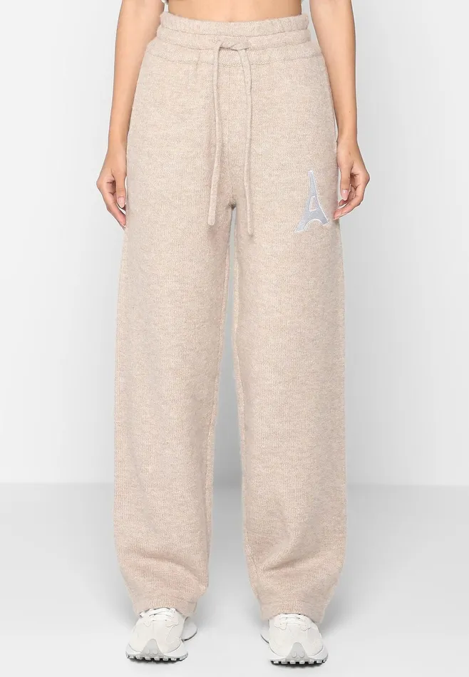 Men Manire De Voir Knitted Relaxed Fit Eiffel Joggers Beige