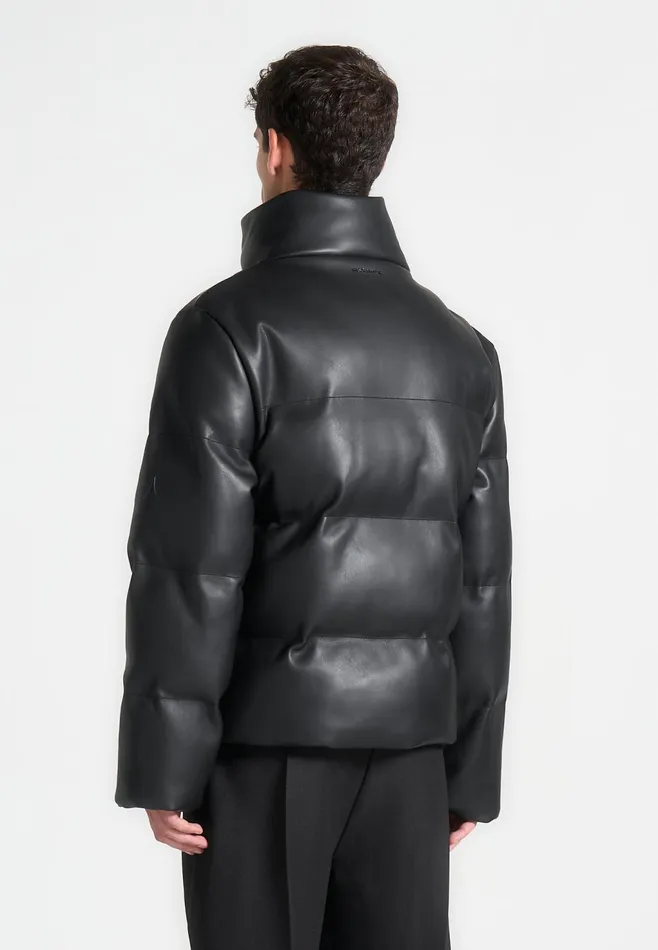 Men Manire De Voir Leather Puffer Jacket Black