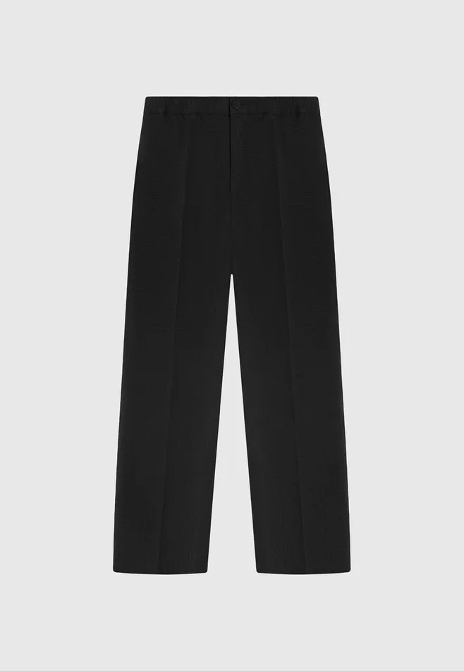 Men Manire De Voir Regular Fit Waffle Seersucker Tailored Trousers Black