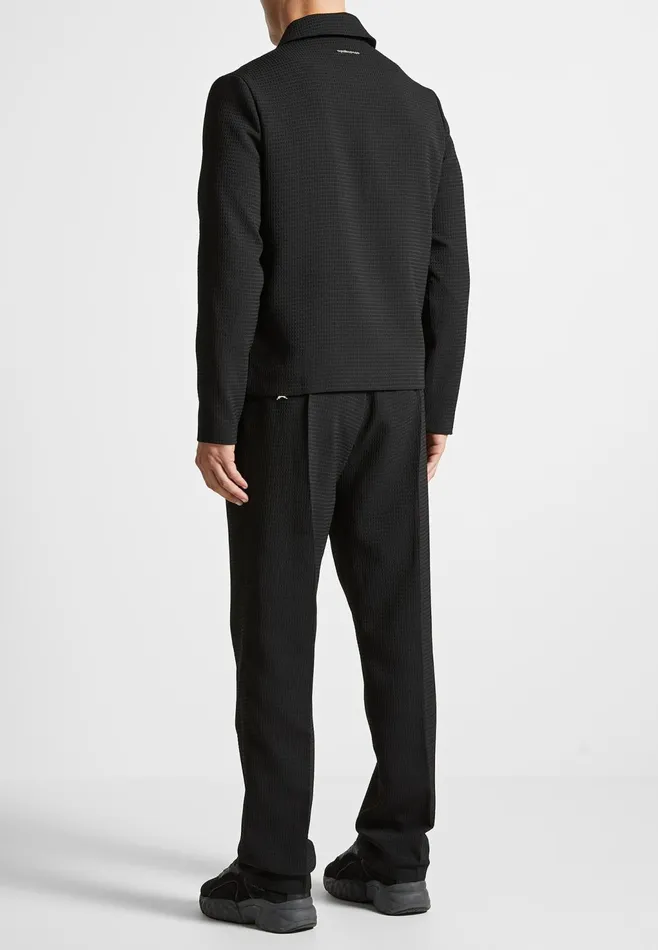 Men Manire De Voir Regular Fit Waffle Seersucker Tailored Trousers Black