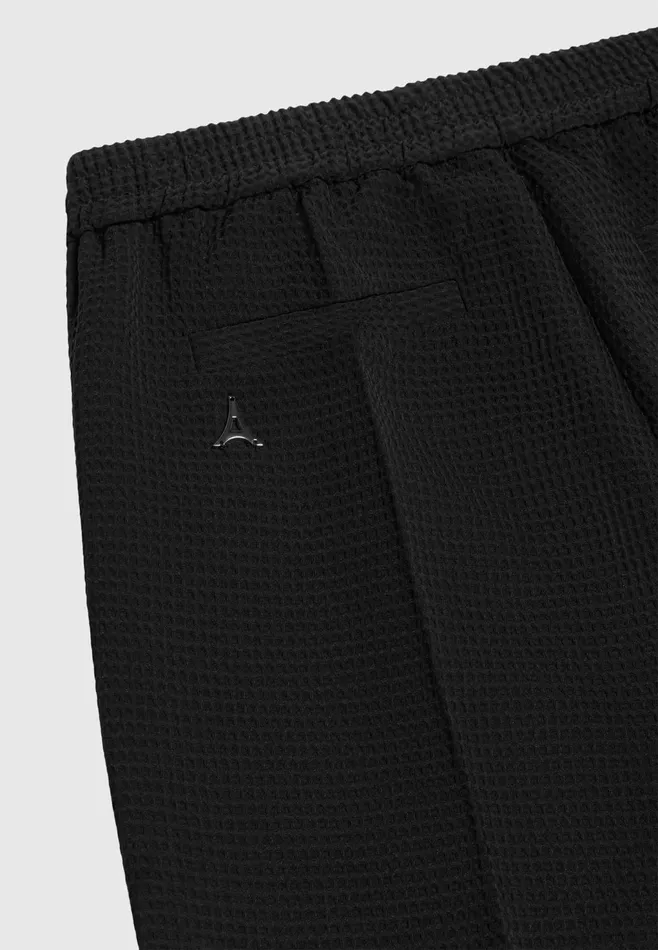 Men Manire De Voir Regular Fit Waffle Seersucker Tailored Trousers Black