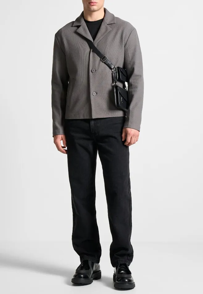 Men Manire De Voir Revere Collar Twill Jacket Grey