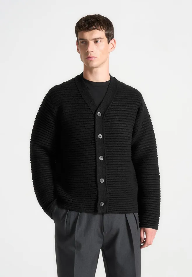 Men Manire De Voir Ribbed Knit Cardigan Black