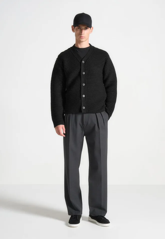 Men Manire De Voir Ribbed Knit Cardigan Black