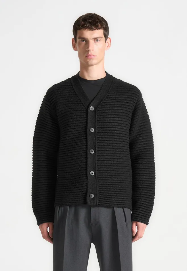 Men Manire De Voir Ribbed Knit Cardigan Black