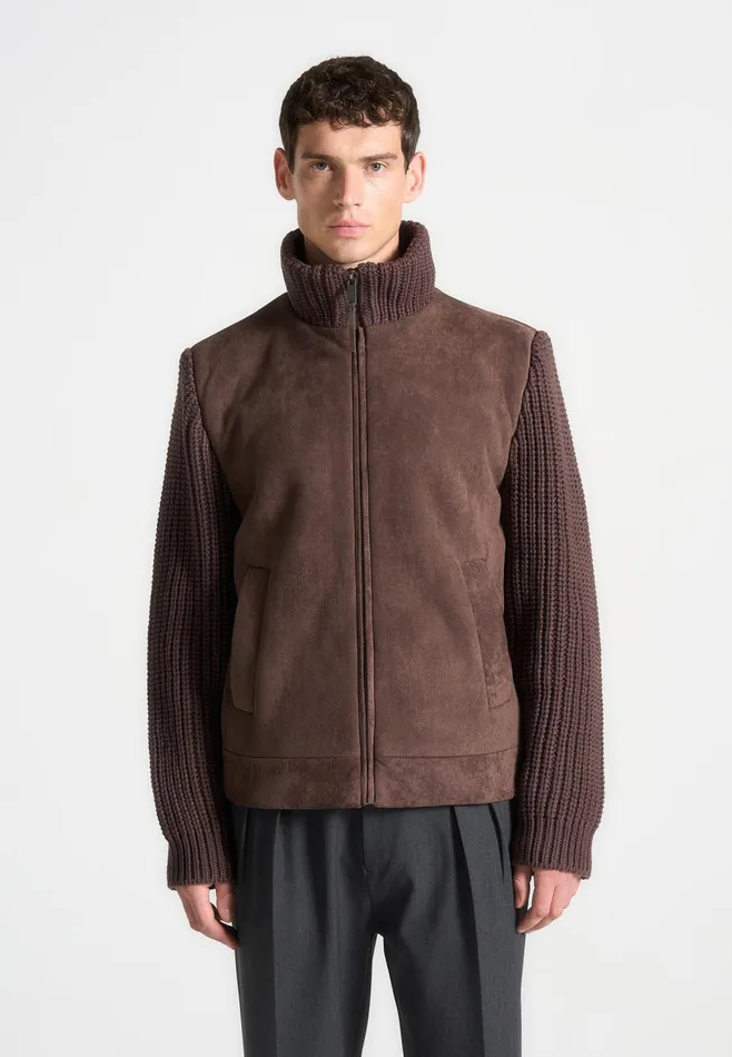 Men Manire De Voir Suede and Knit Jacket Brown