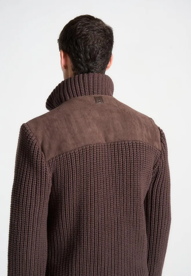 Men Manire De Voir Suede and Knit Jacket Brown