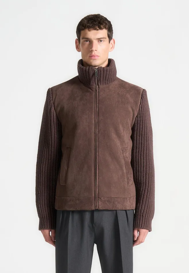 Men Manire De Voir Suede and Knit Jacket Brown