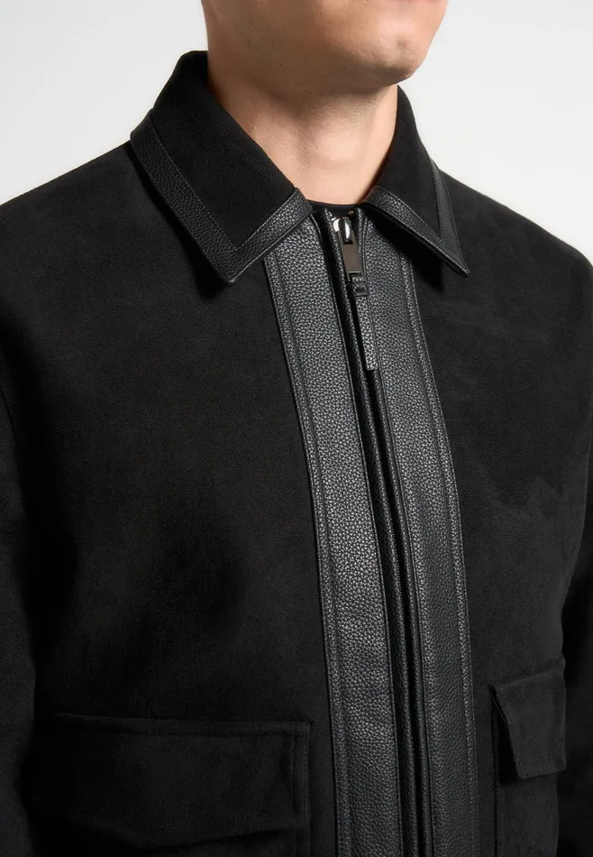 Men Manire De Voir Suede and Pebbled Leather Jacket Black